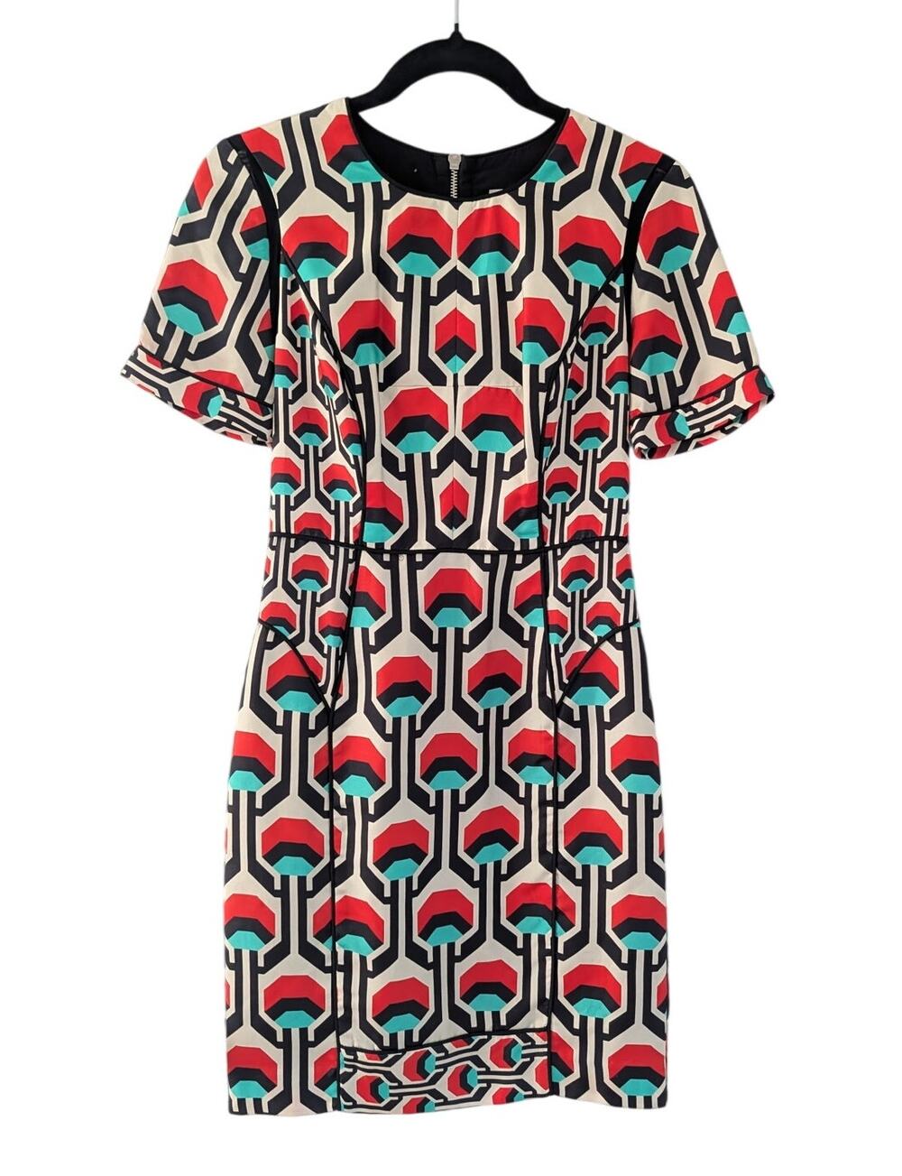 Milly of New York Retro Geometric Silk Shift Dress Sz 0